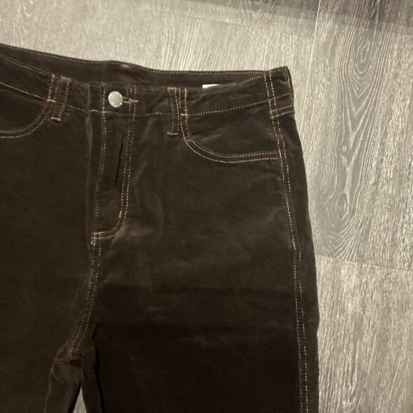 Unif BOBA PANT High Rise Jeans Single Button Flare Leg Pockets Size 32 Brown - Picture 3 of 4